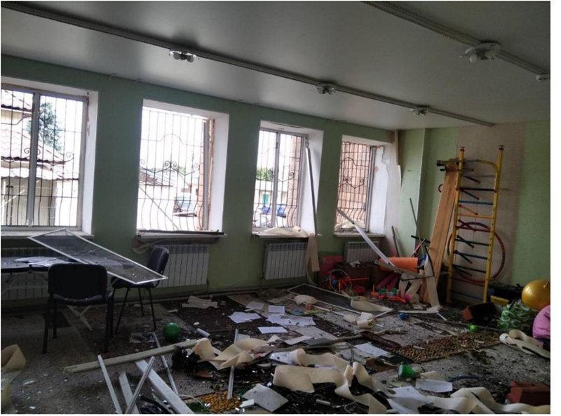 A photo of the damaged Novyi Bug Inclusive Resource Center in Ukraine.