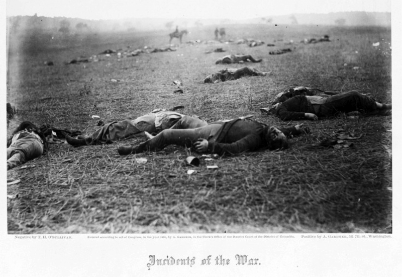 Figure 8. Incidents of the War: A Harvest of Death
                            , by Timothy H. O'Sullivan, 1863. Library of Congress, LC-B8184-7964-A.